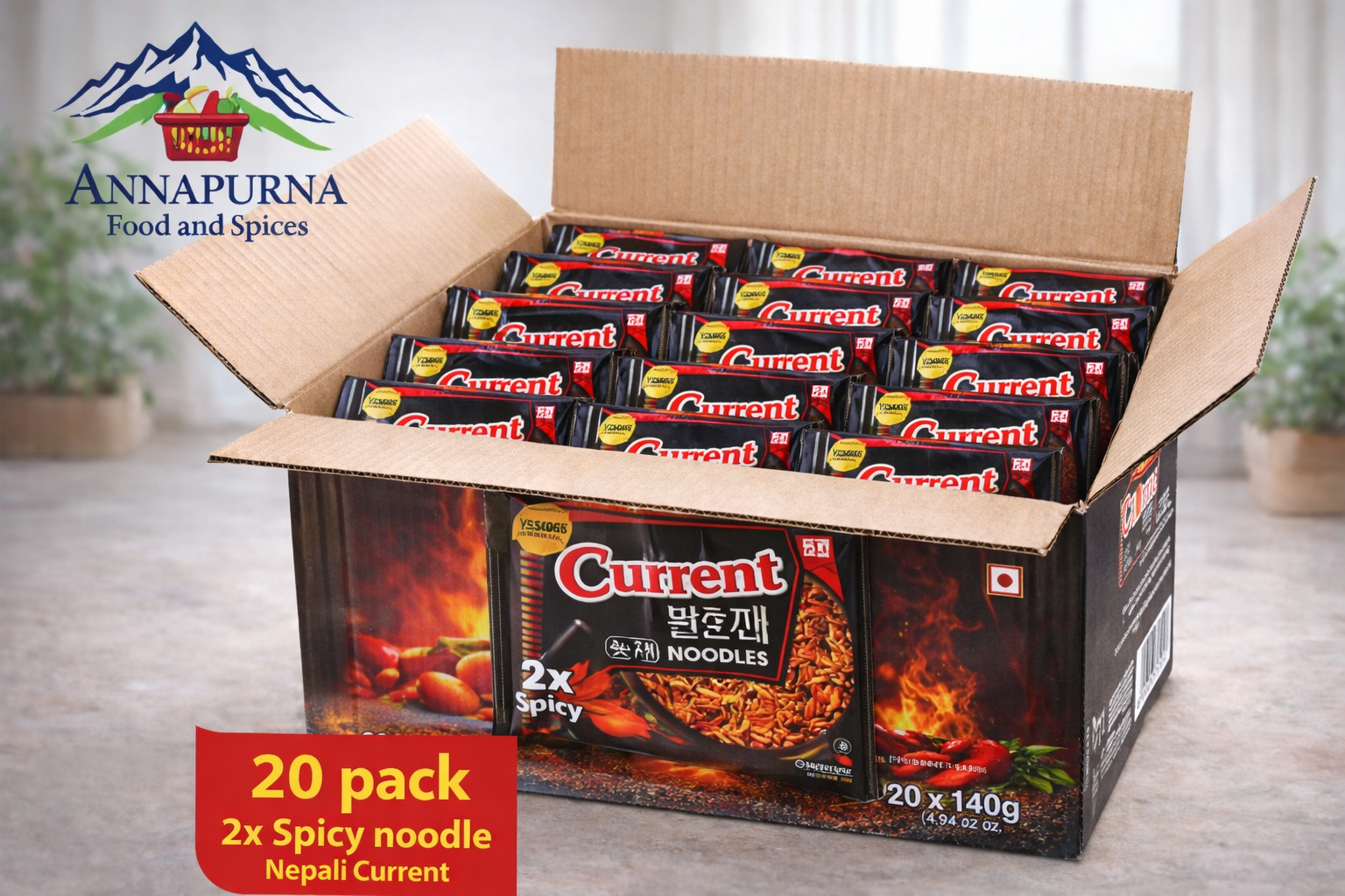 20 Pack CURRENT 2X Spicy Chicken Flavored Noodles 2200g