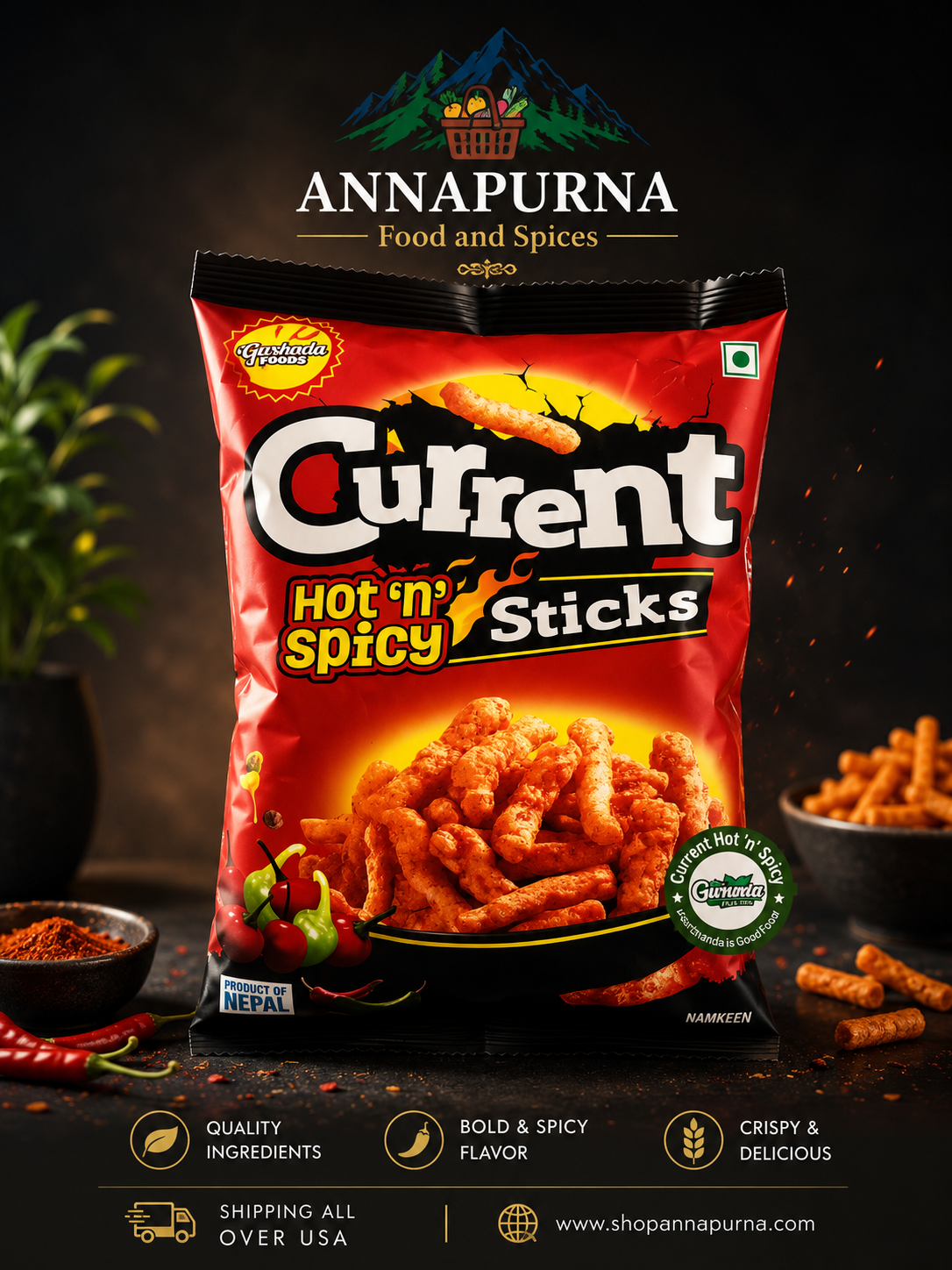 CURRENT Hot & Spicy Sticks 80g