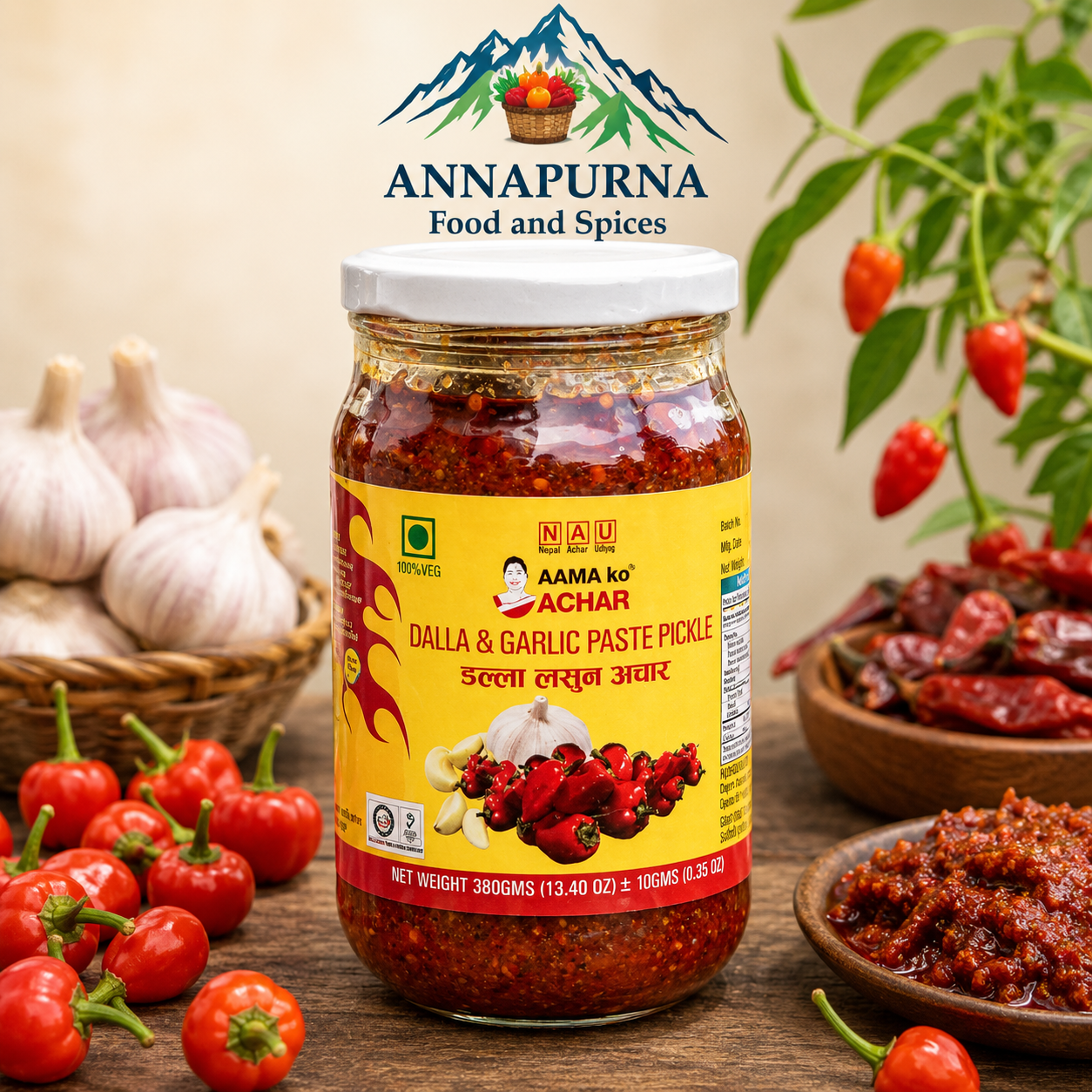 AAMA KO ACHAR Dalla Garlic Paste Pickle (Glass Jar) 380g